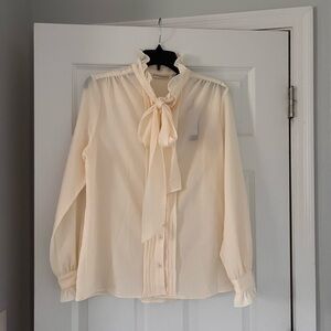Eva Mendes New York & Co Top Tie Neck Ivory Soft Femininity Size Medium NWT